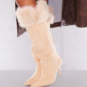 PrettyLittleThing Cream Heeled Boots